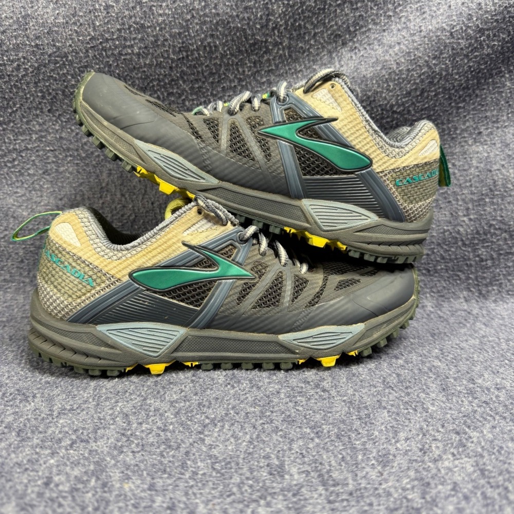 Brooks Cascadia 10 Trail Running Shoes Womens 7 Grey Green Yellow Outdoors